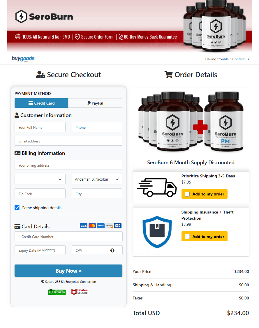 SeroBurn Secured Order Page